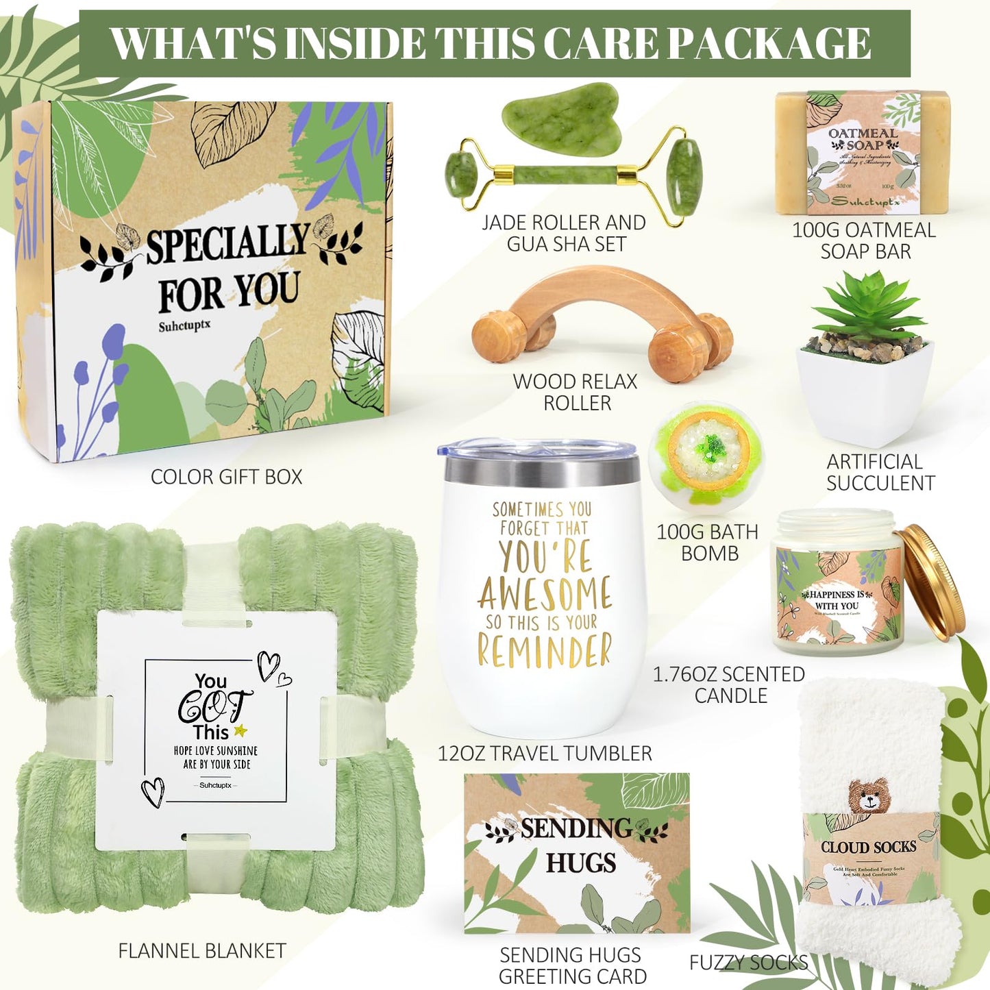 Self Care Gifts for Women, Get Well Soon Gifts for Women After Surgery, Care Package Thinking of You Relaxing Spa Gift Basket Set with Blanket Tumbler for Mom Her Best Friend Sister