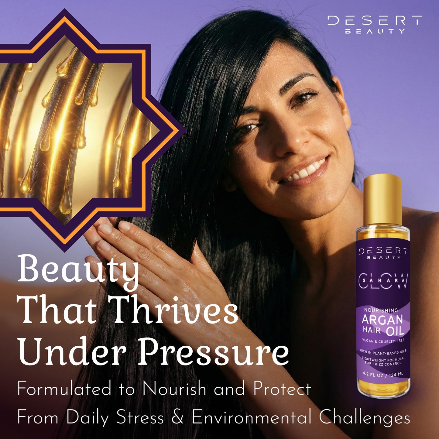 Desert Beauty 2-Pack Argan Oil Hair Oil, 4.2 oz – Moroccan Hair Oil Treatment for Dry Damaged Hair, Leave-In Conditioner, Hydrating & Strengthening, Natural, Cruelty Free