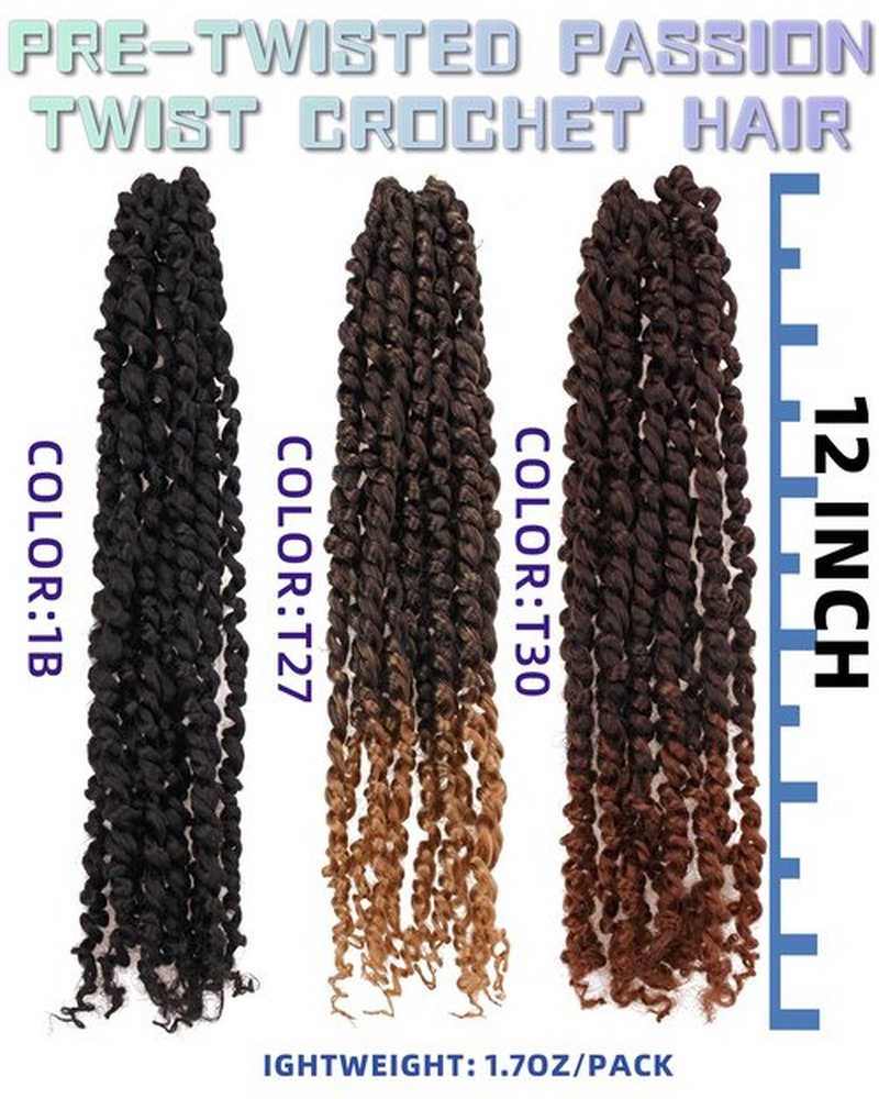 12 Inches 9 Packs Passion Twist Crochet Hair For Black Women,Mixed Colors Combo Pack(7 packs 1B+ 1 pack T1B/27+1 pack T1B/30), Pre-twisted Pre Looped Synthetic Hair Extensions(12"-9 Packs,1B+T27+T30)