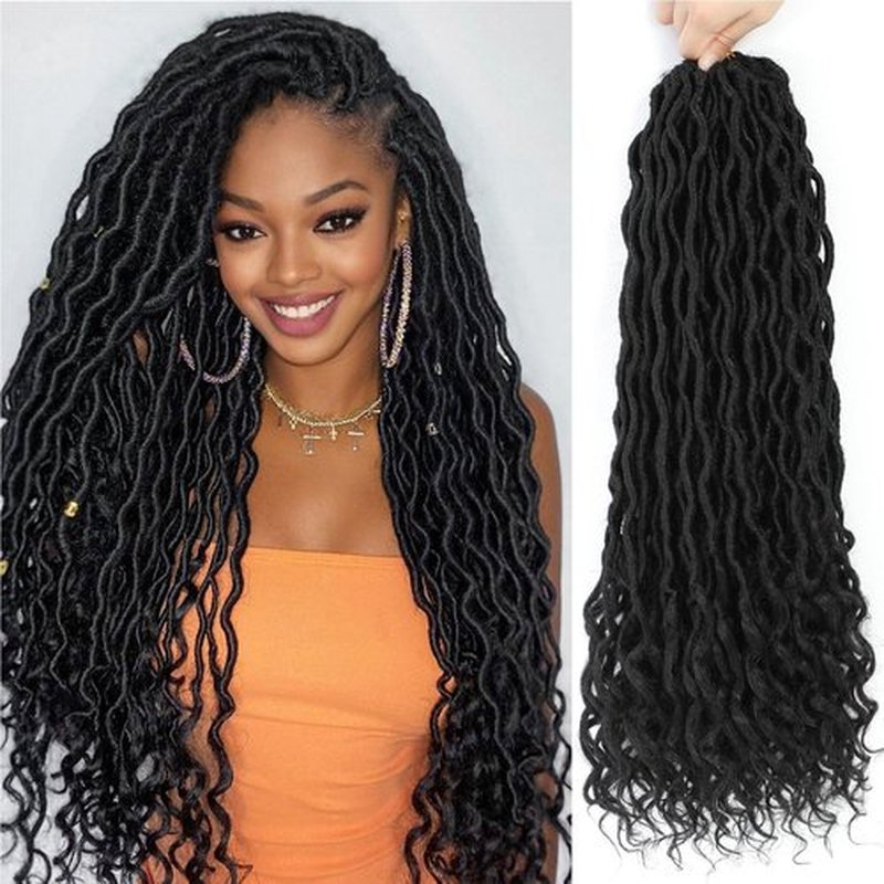 Goddess Locs Crochet Hair 18 Inch 6 Packs Faux Locs Crochet Hair Pre Looped Crochet Hair for Black Women Soft Faux Locs with Curly Ends(1B, 18 in, 6 Pack)