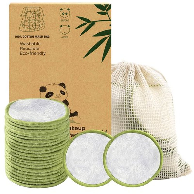 Sopurrrdy 20 Pack Reusable Makeup Remover Face Pads with Laundry Bag Washable Soft and Comfortable Cleaning Face Skin,Washable Bamboo Cotton Rounds (White)