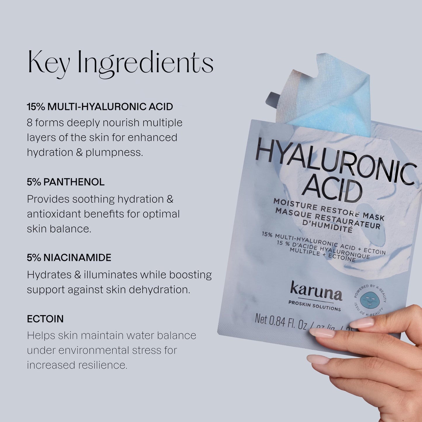 Karuna Hyaluronic Acid Pro Face Mask 2-Pack - K-Beauty Hydrating Sheet Masks with 15% Multi-Hyaluronic Acid, Ectoin, 5% Niacinamide & Panthenol - Biodegradable Japanese Cotton Hydration Treatment