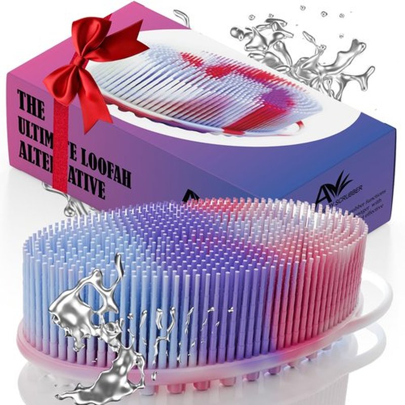 Avilana Silicone Exfoliating Body Scrubber – Dual-Sided Silicone Loofah for Shower, Body Scrubber for Men & Women, Gentle Loofa Alternative, Easy-to-Clean Silicone Body Scrubber (Marbled with Silver)