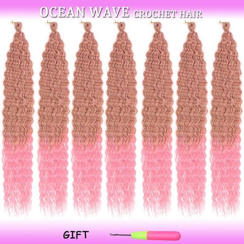 ZRQ 7Packs Ocean Wave Crochet Hair 30 Inch Deep Wave Crochet Hair Curly For Beach Curl Braiding Hair Long Wavy Deep Twist Crochet Hair Synthetic Hair Extensions #T27/Pink