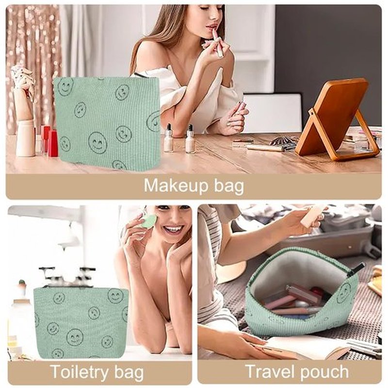 Wudimeitt Cosmetic bag Makeup bag Preppy Cute Corduroy Toiletry bag for women travel essentials (greengreen)