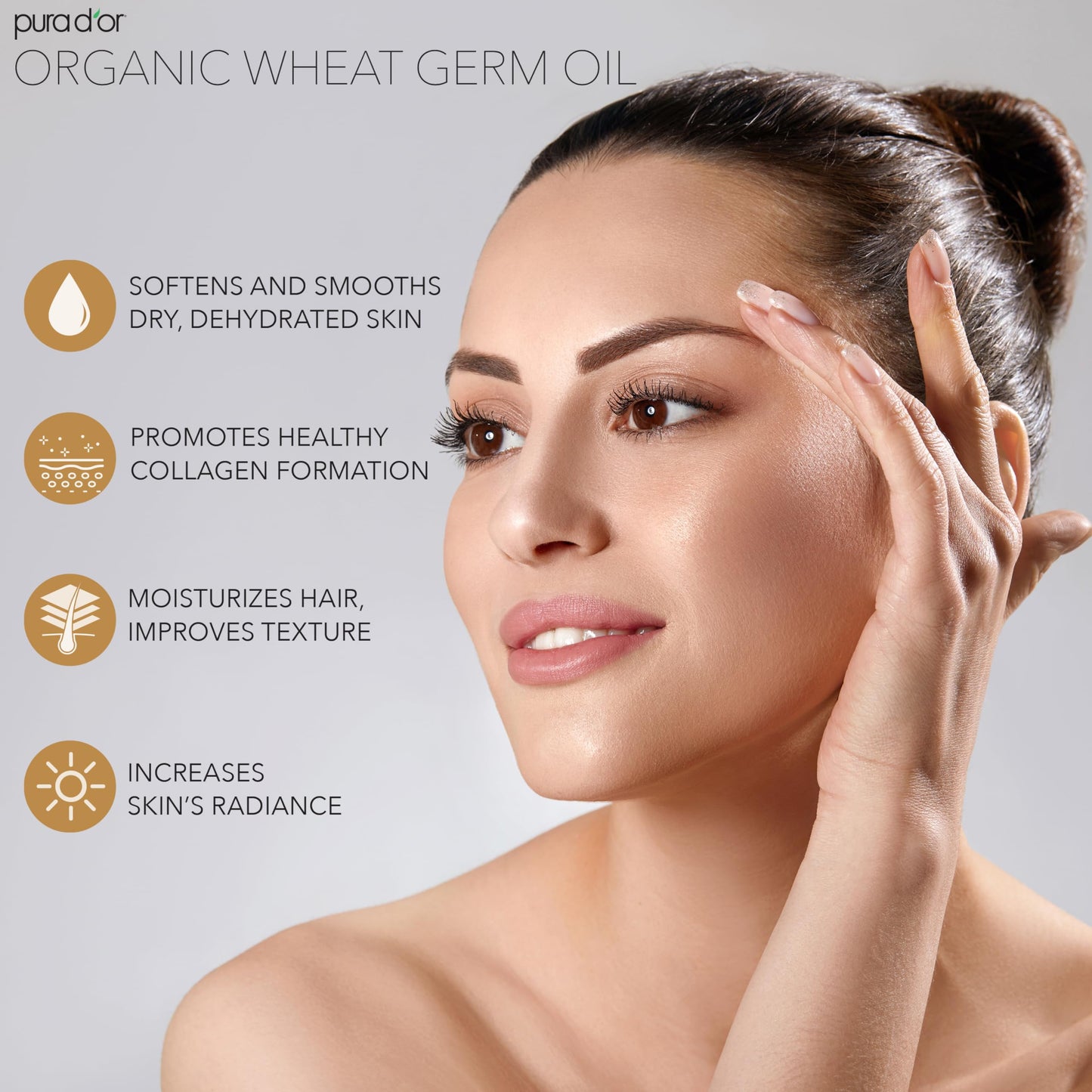 PURA D'OR ORGANIC Wheat Germ Oil (16 Oz x3 = 48 Oz) 100% Pure & Natural USDA Certified Cold Pressed Carrier Oil - Vitamin E Rich, Moisturizing & Nourishing Anti-Aging Properties - Healthy Hair Growth