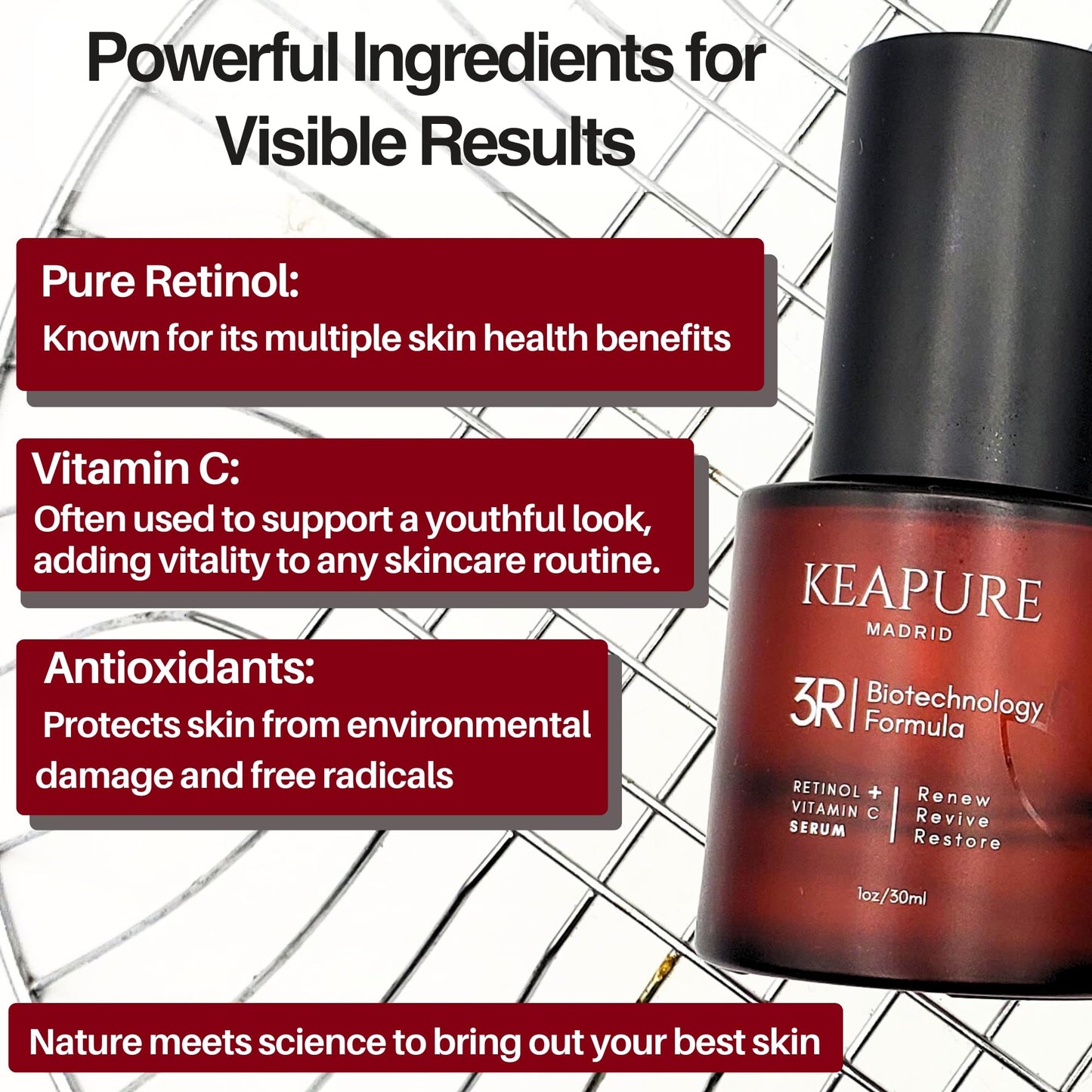 Keapure 3R Revitalizing Serum with Retinol & Vitamin C for Sensitive Skin – Hydrating, Firming, Non-Irritating Formula, 30ml