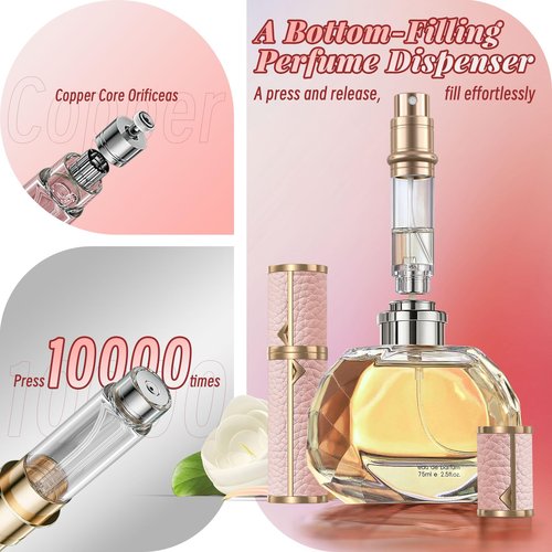 YIERSO Perfume Travel Refillable Bottle,Genuine Leather Bottom-Filling Fragrances Perfume Atomizer,Mini Cologne Dispenser,Portable Sprayer Pocket Size for Cruise Car Trip Purse Gift 5ml (Pink)
