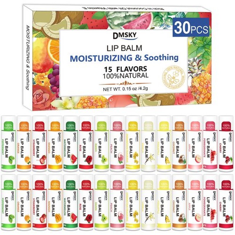 DMSKY 30 Pack Lip Balm, Natural Lip Balm Bulk with Vitamin E and Coconut Oil, Moisturizing Soothing Chapped Lips, Gifts for Women Stocking Stuffers Party Favors