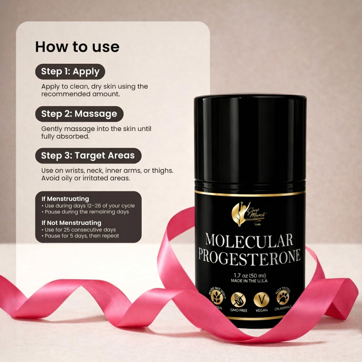 Cocó March Molecular Progesterone Plant-Based Cream – Hormone Balance Support for Women, Clean Formula, Vegan, Gluten Free, GMO Free, Not Tested on Animals – 1.7 oz, 50 ml