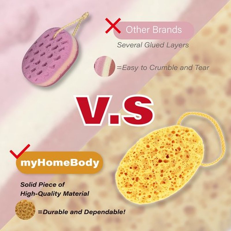 myHomeBody Bath Sponge, Foam Loofah Sponge, Body Sponge for Shower – Large Size, Lots of Lather, Oval, 2 Pack