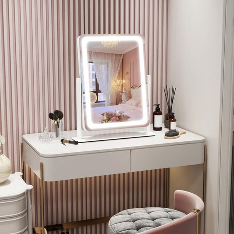 ROLOVE Vanity Mirror with Lights, 12.6"×15" LED Makeup Mirror, Lighted Makeup Mirror with Lights, Smart Touch Control Dimmable 3 Modes Light, Lighted Up Mirror for Makeup Desk, Bedroom, Dressing Room