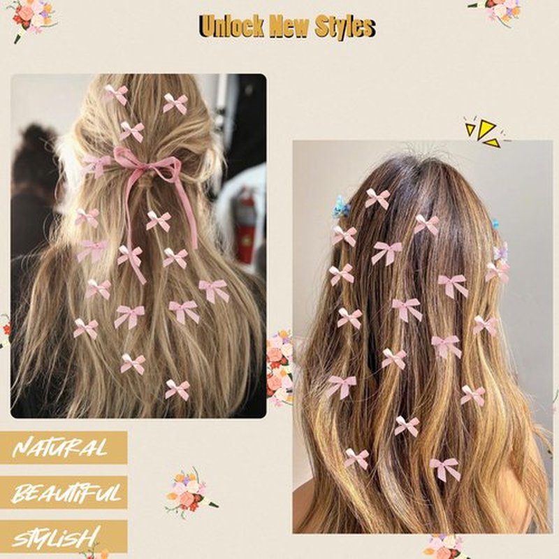 Mini Hair Bows for Women Girls Cute Hair Clips Small Alligator Hair Ribbon Accessories -25P - Pink