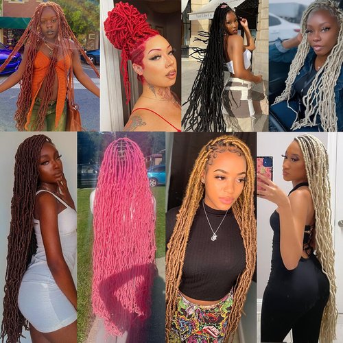 ZRQ Pink 36 Inch New Faux Locs Hair 3Packs Pre-Looped Goddess Locs Curly Wavy Soft Locs Crochet braids Dreadlocs Hair Afro Roots Synthetic Hair Extensions (36 Inch, PINK#)