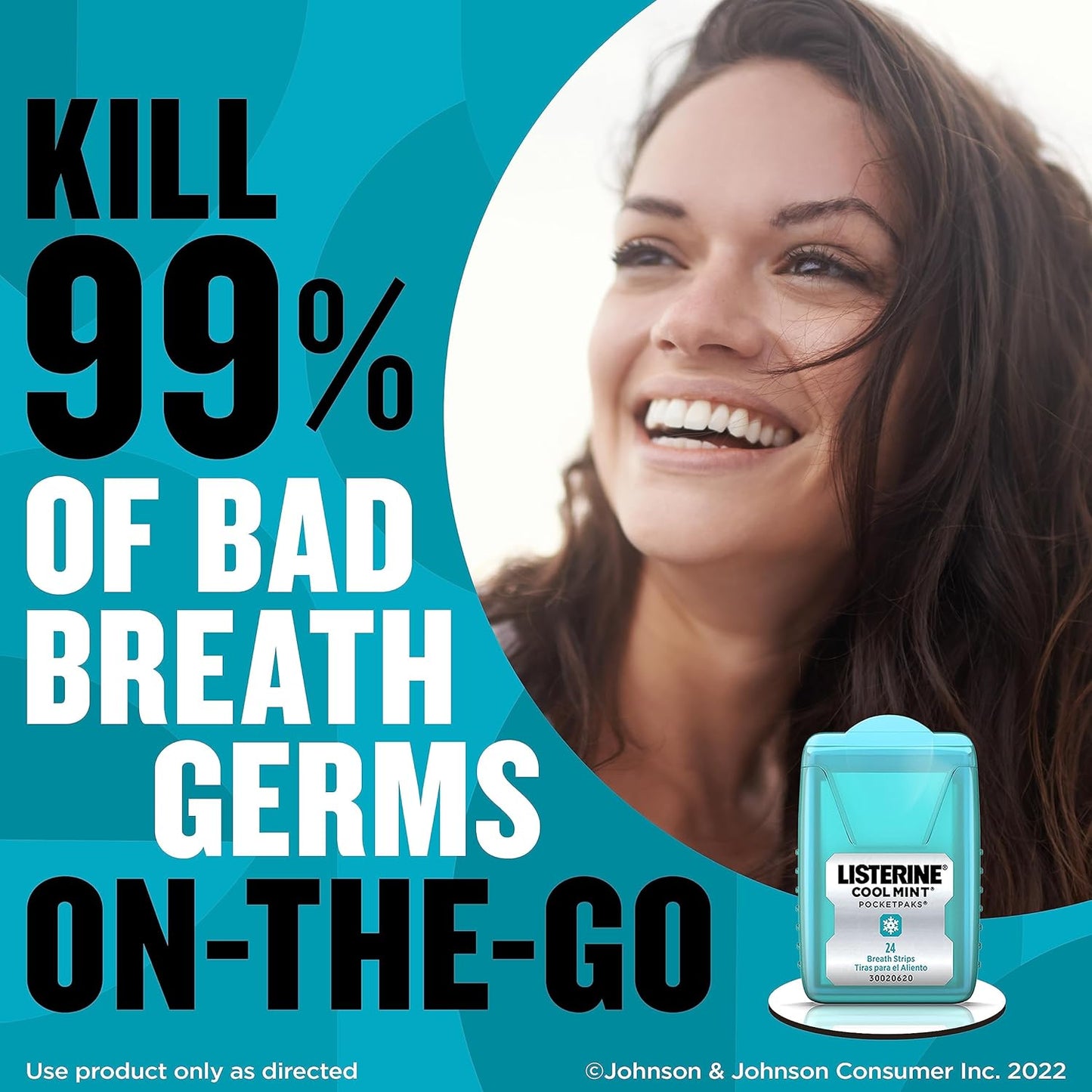 Listerine Cool Mint PocketPaks Portable Breath Strips for Bad Breath, Fresh Breath Strips Dissolve Instantly to Kill 99% of Bad Breath Germs* On-The-Go, Cool Mint, 24-Strip Pack, 12 Pack