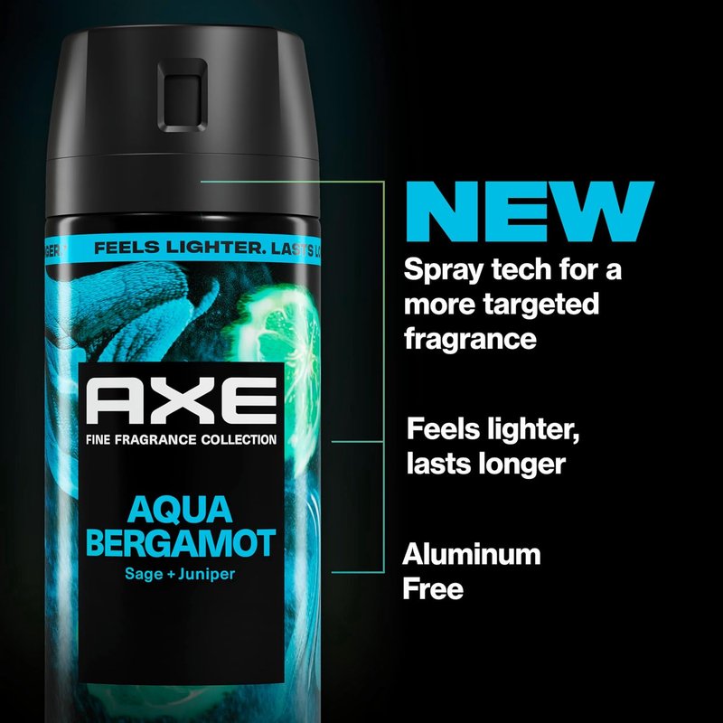 Axe Body Spray Aqua Bergamot - 72 Hour Freshness, Aluminum-Free, 2.9 oz