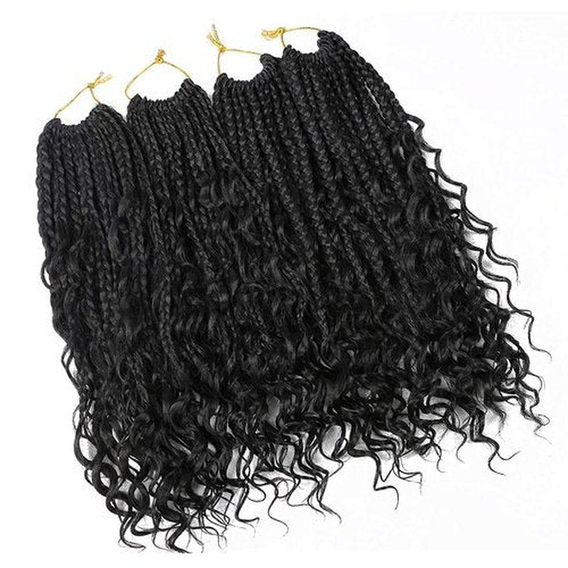 LMZIM 14 Inch Goddess Box Braids Crochet Hair Bohomian Crochet Box Braids Curly Ends 8 Pack 3X Crochet Braids Synthetic Braiding Hair Extension Black (14inch, 1