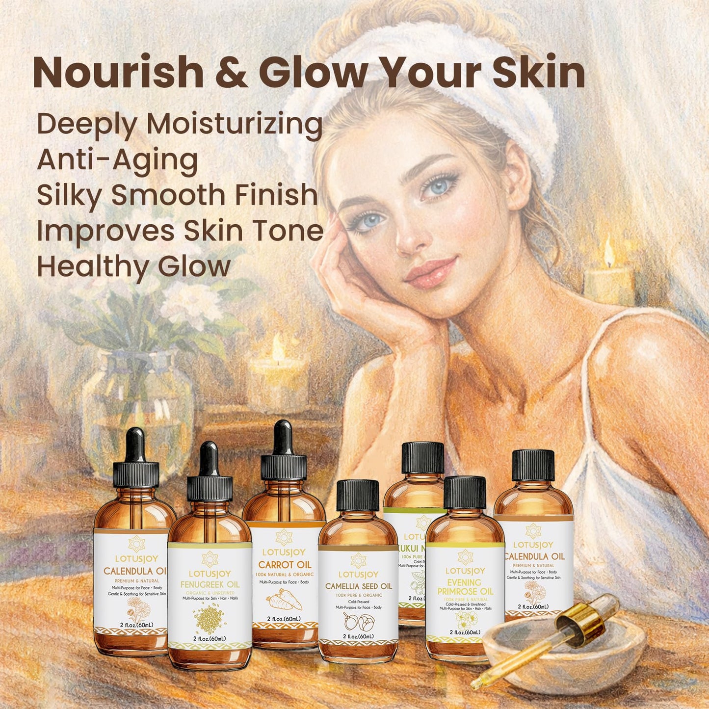 LOTUSJOY Kukui Nut Oil, 100% Pure, For Skin, Hair, Nails, 2 Oz
