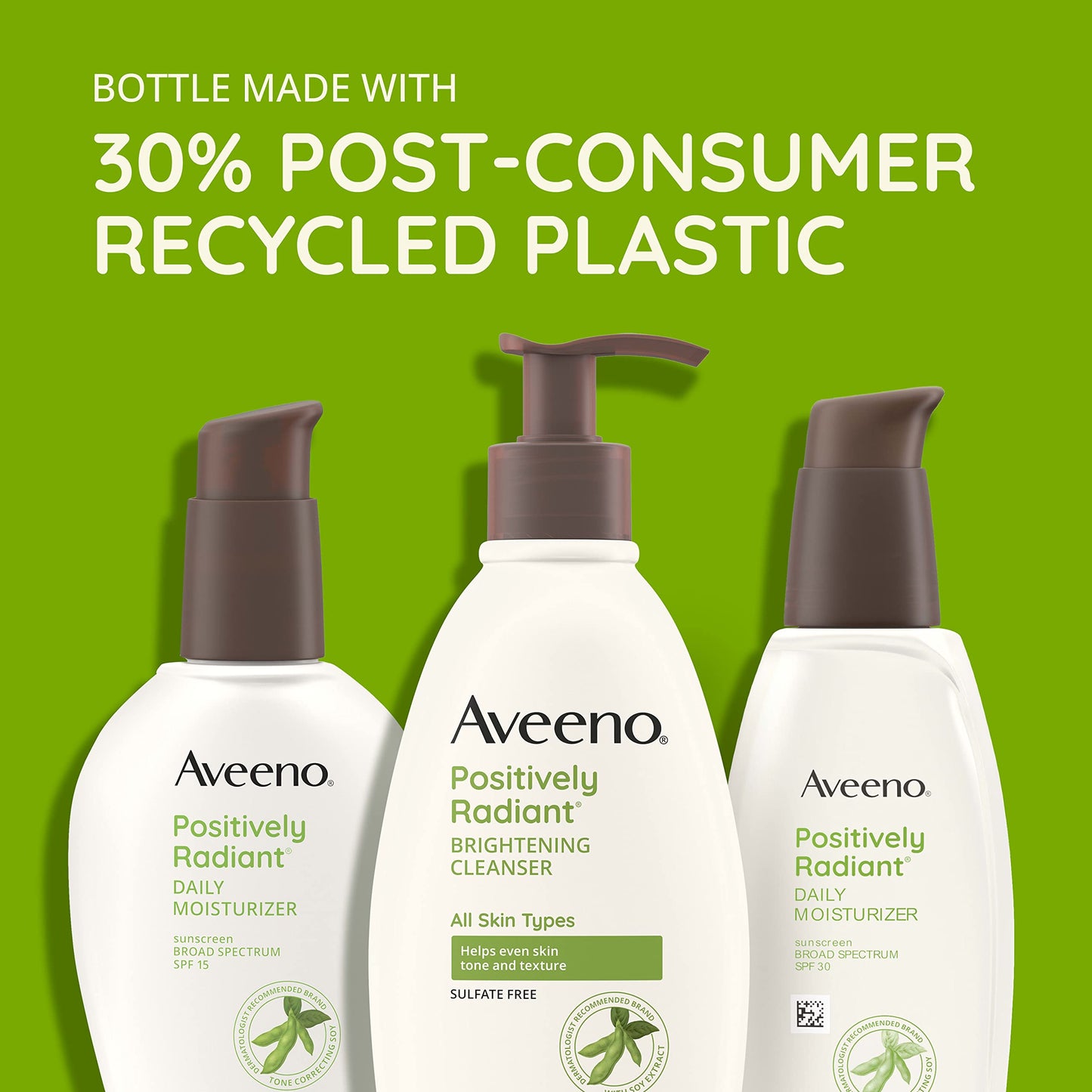 Aveeno Positively Radiant Brightening Facial Cleanser with Moisture Rich Soy Extract, Helps Even Skin Tone & Texture While Gently Lifting Away Dirt, Oil & Makeup, Sulfate-Free, 11 fl. oz (Pack of 2)