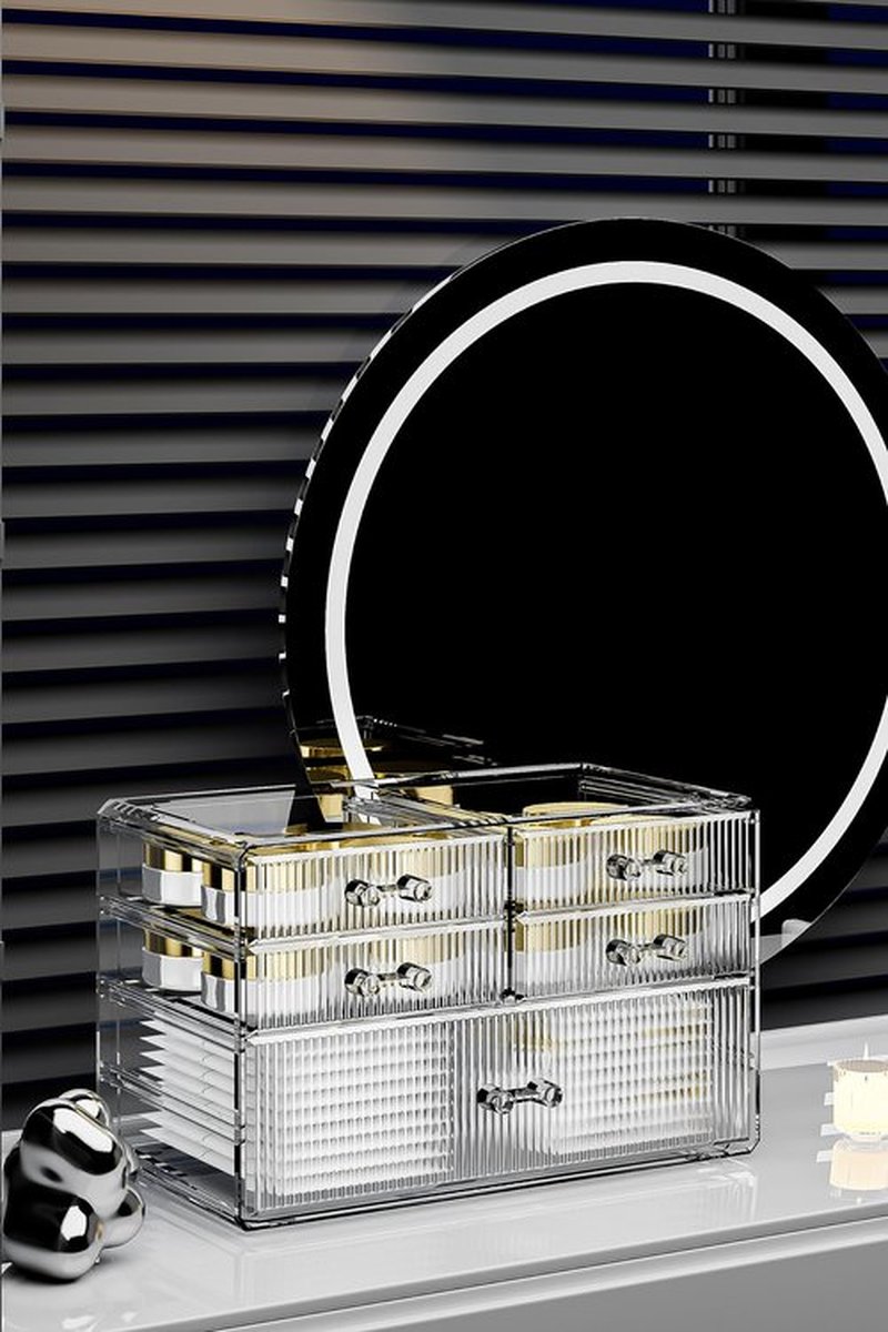 ZHIAI Stackable Storage Drawers, Acrylic Bathroom Counter Organizer Clear Makeup Organizers for Vanity, Kitchen Cabinets, Bathroom, Undersink, Home Organization and Storage (5 Drawers, Pattern C)
