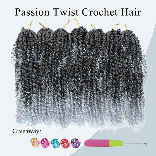 Passion Twist Hair 14inch Boho Passion Twist Crochet Hair For Black Women Pretwisted boho Passion Twist Crochet Hair, Pre Looped Curly Ends Bohemian Crochet Braids For Women（1b/gray,14inch,7 Packs）