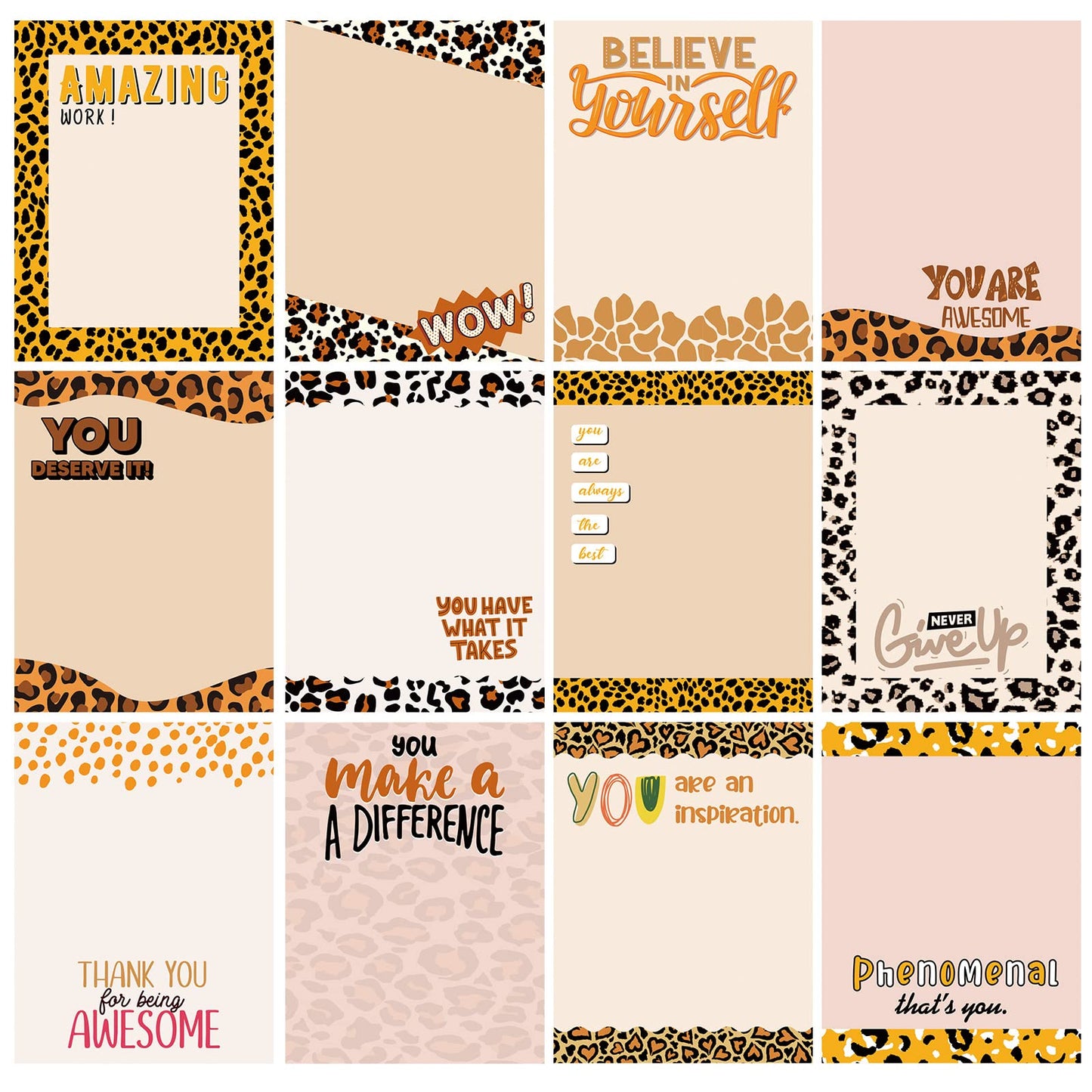 12 Pieces Empowering Sticky Note Pads 3" x 4" Motivational Educator Sticky Notes Inspirational Self Stick Note Pad Funny Sticky Notepad Appreciation Gifts for Teacher Office Student (Leopard)