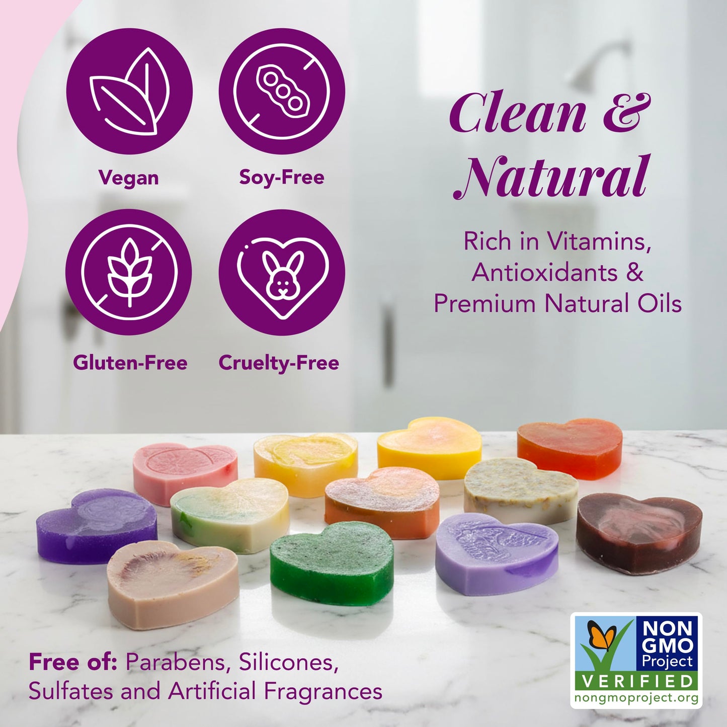 Saavy Naturals Hydrating & Purifying Mini Soap – Plant-Based, Nourishing & Moisturizing Bar Soap Gift Set for Men & Women – Mini Heart Shaped Artisan Bar Soaps, 10 pack