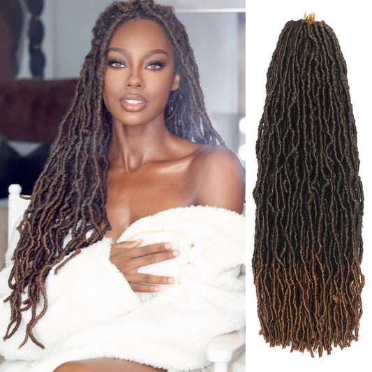 26 Inch Faux Locs Crochet Hair 7 Packs Soft Locs Crochet Hair Pre Looped Locs Hair Braids Goddess Locs Hair Ombre Brown Distressed New Locs for Women T30