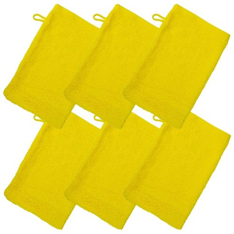Made Easy Kit Bath Mitts - Pack of 6 - (6" x 9") European Style Washcloth with Loop (Sunshine Yellow, 6 x 9 inches)