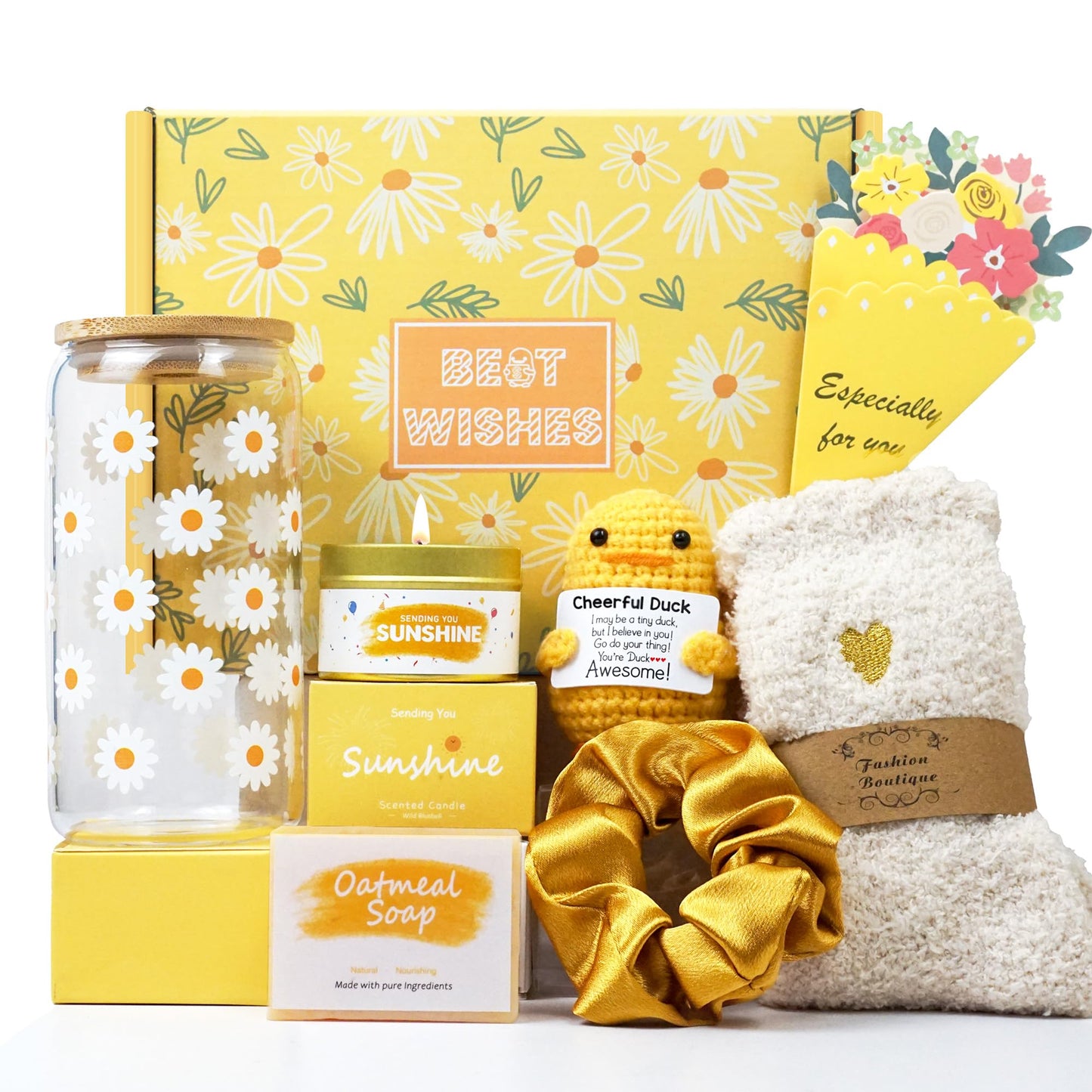 Gift Baskets for Women, Graduation Gift for Her, Birthday Gifts for Women Teacher Best Friend Gift Set Box,Teen Girl Gifts Basket for Daughter Sister Friendship- Brighten up Her Day! (Yellow)