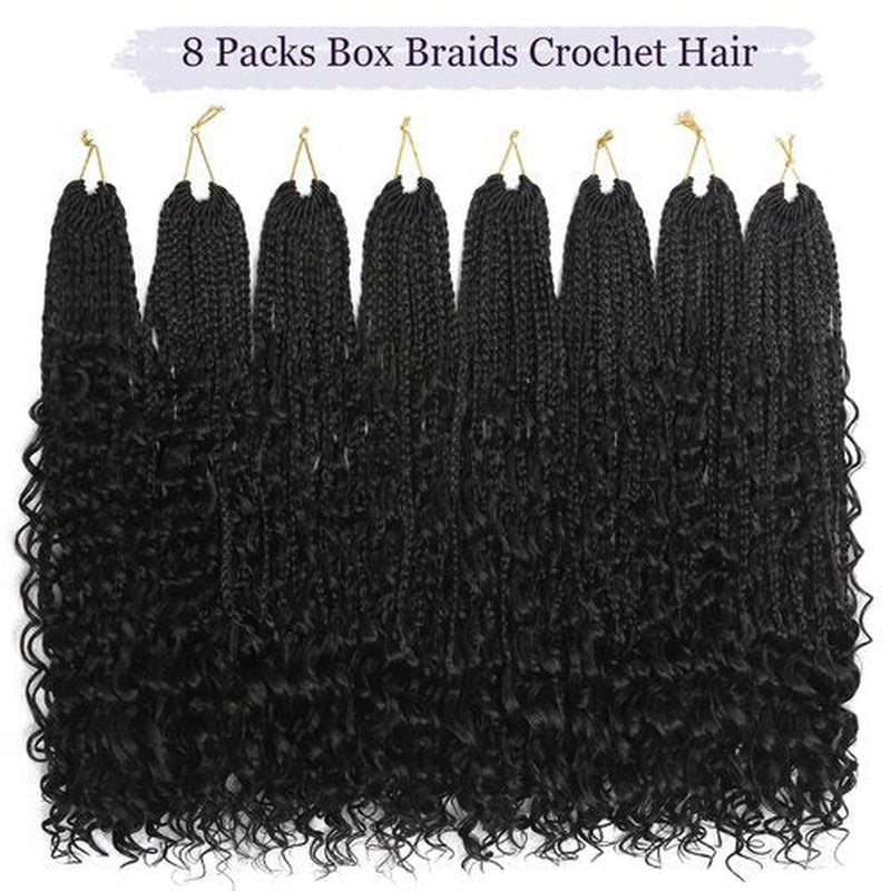 8 Packs Goddess Box Braids Crochet Hair 16 Inch Boho Box Braids Crochet Hair Black Crochet Box Braids Crochet Hair for Black Women(16 Inch,1B#)