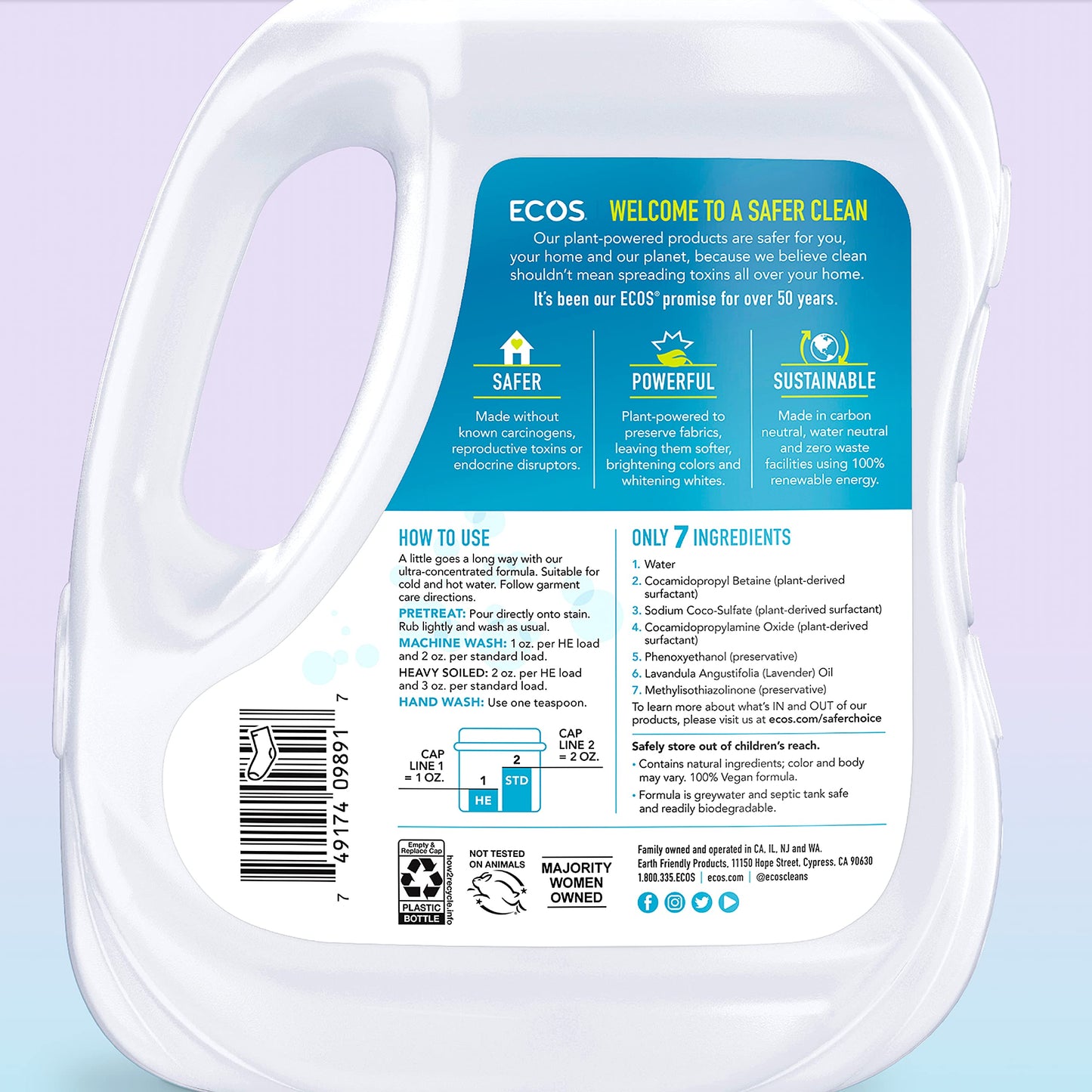 ECOS Hypoallergenic Liquid Laundry Detergent, Non-Toxic, Magnolia Lily, Bottle by Earth Friendly Products, 100 Fl Oz (Pack of 2)