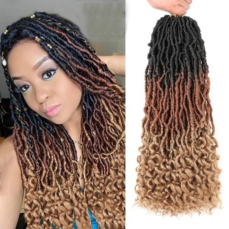 Leeven 14 Inch Ombre Color Goddess Faux Locs Crochet Hair 1B3027# Crochet Soft Locs Hair With Curly Ends 7 Packs Synthetic Bohemian Locs Crochet Braiding Hair for Women 12 Strands/Pack
