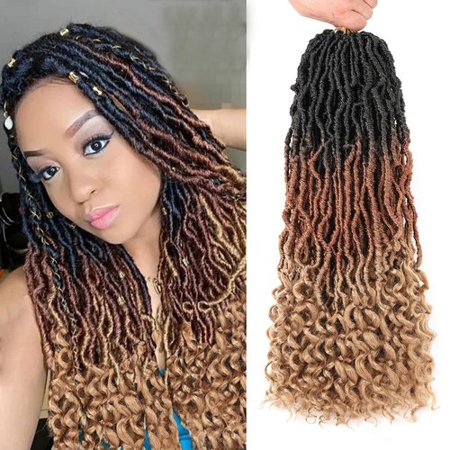 Leeven 14 Inch Ombre Color Goddess Faux Locs Crochet Hair 1B3027# Crochet Soft Locs Hair With Curly Ends 7 Packs Synthetic Bohemian Locs Crochet Braiding Hair for Women 12 Strands/Pack