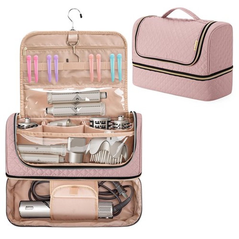 Yarwo Airwrap Storage Bag Compatible for Shark FlexStyle Styling (HD 430/440), Double Layers Portable Travel Case for Shark Flexstyle/Dyson Airwrap and Hair Styler Attachments, Dusty Rose (Bag Only)
