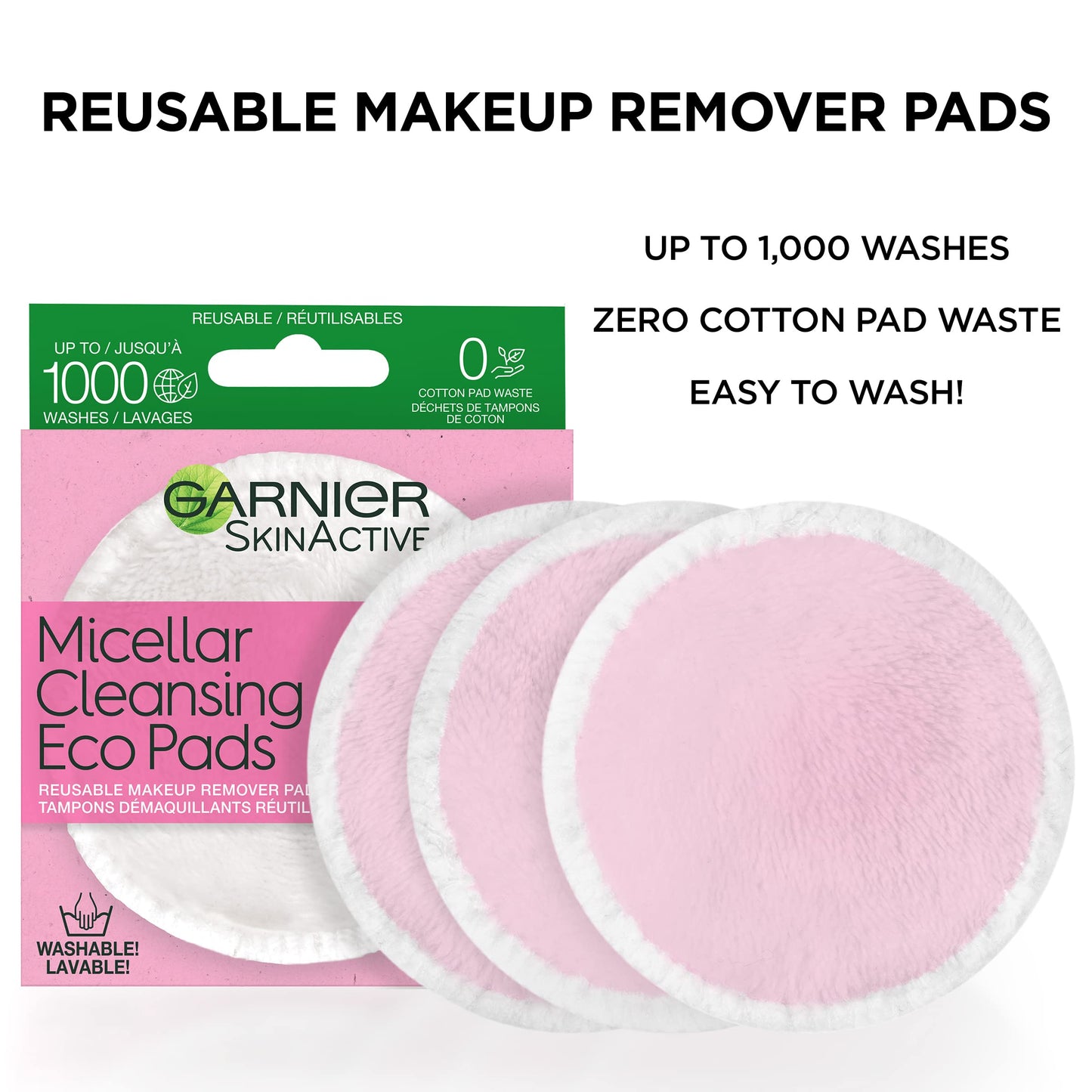 Garnier Micellar Cleansing Eco Pads, Reusable, 3 Ultra-soft Microfiber Pads, 1 Count (Packaging May Vary) (Pack of 2)