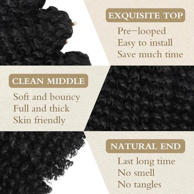 Short Passion Twist Crochet Hair Kinky Curly Braiding Hair for Black Women Crochet Braids with Curly Texture Hair Extensions (6 Packs, 8 Inch,1B#)