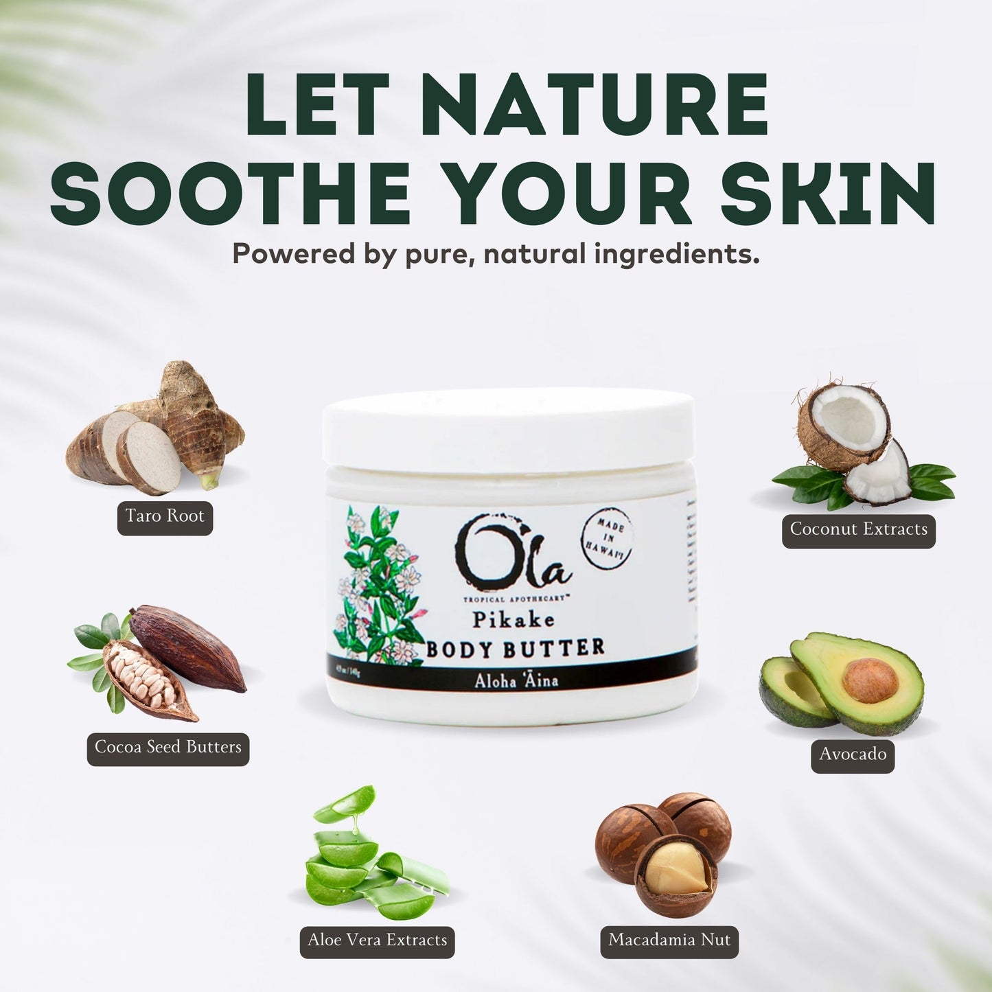 Tropical Apothecary OLA Pikake Body Butter - Nourishing Cream with Organic Coconut Oil, Macadamia Nut and Avocado Butter - Ideal for Dry Skin - 2.1oz