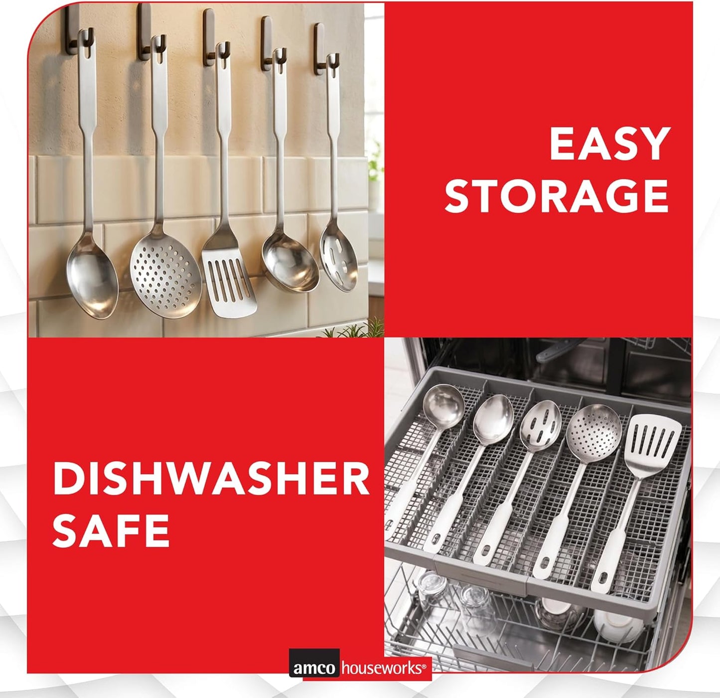 Amco 5-Piece Stainless Steel Cooking Utensil Set | Durable & Easy to Clean Kitchen Tools
