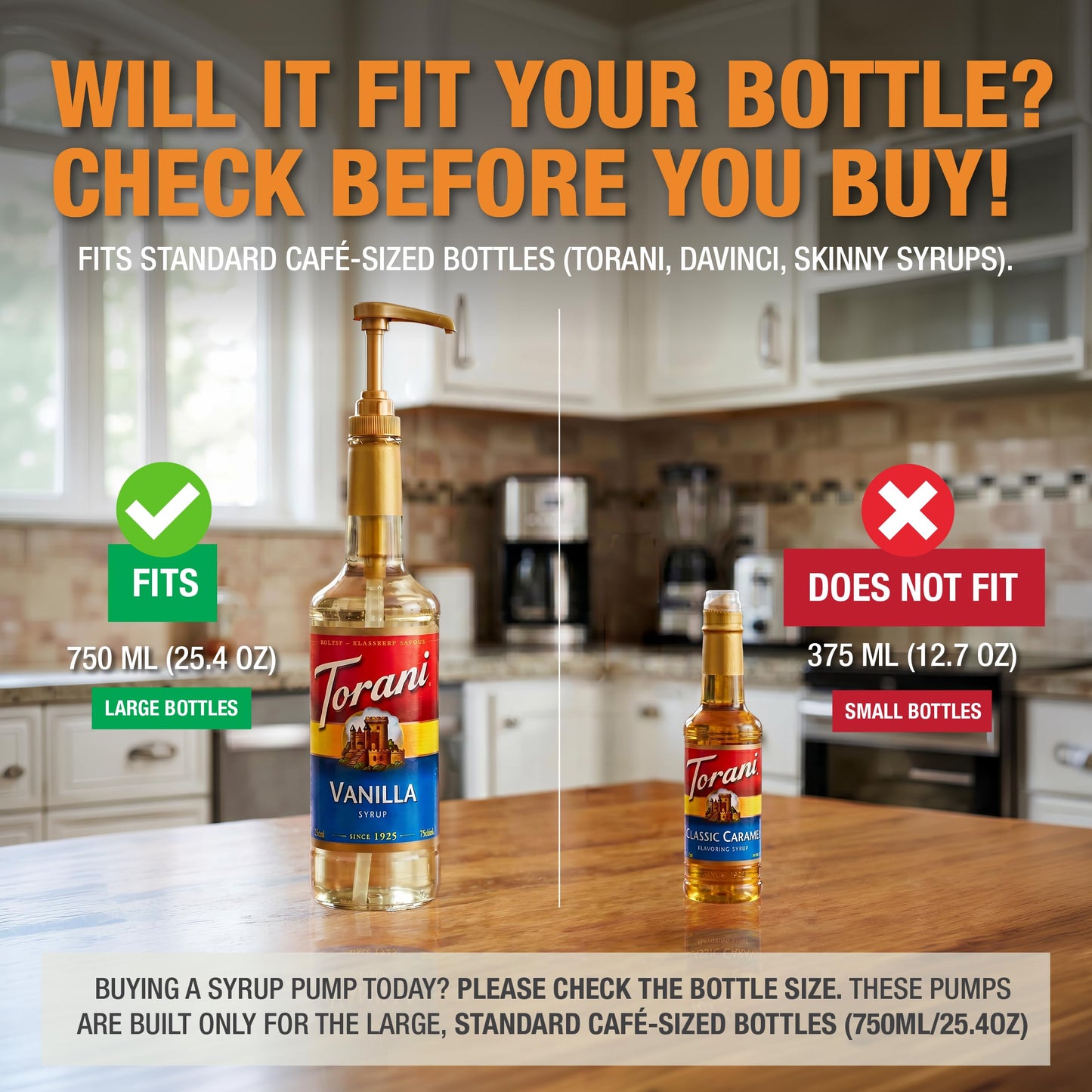 Syrup Pump Compatible with Torani, DaVinci and Skinny (Set of 2) - fits bottles (25.4 oz-750ml) (Gold)