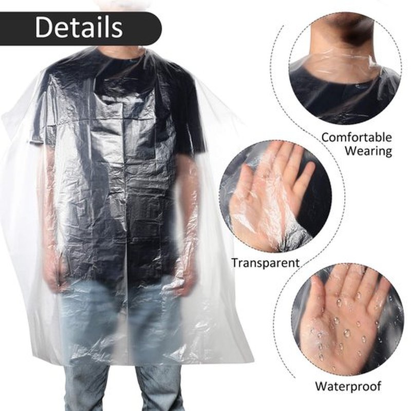 100 Disposable Salon Cape Waterproof Hair Dye Cutting Coloring Apron Shawl Barber Shampoo Cape (Clear, 51.2 x 36.2 Inch)