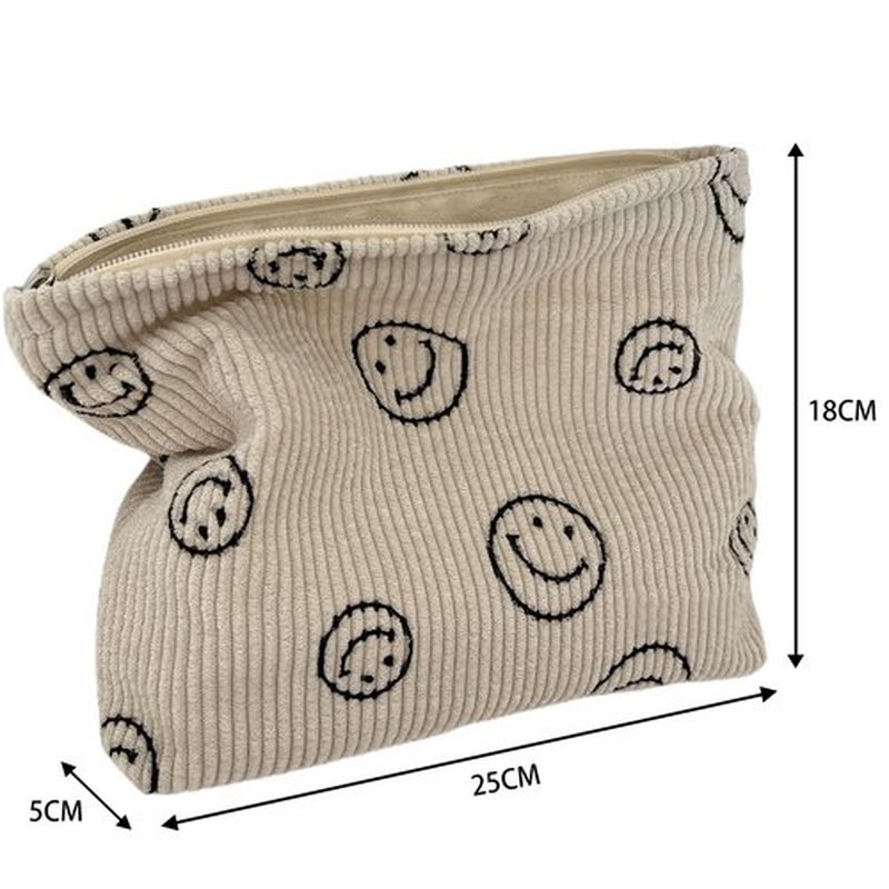 Cosmetic Bags for Women - Corduroy Cosmetic Bag Aesthetic Women Handbags Purses Smile Dots Makeup Organizer Storage Makeup Bag Girls Case Bags (Black)