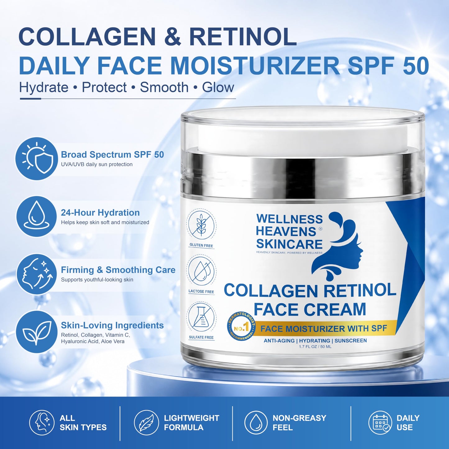 Anti-Aging Face Serum and Moisturizer Set - Skin Brightening Serum and Cream Duo - Dark Spot Correcting Serum and Moisturizer Bundle - Glass Skin Set - Moisturizing SPF Sunscreen for Face - Skincare