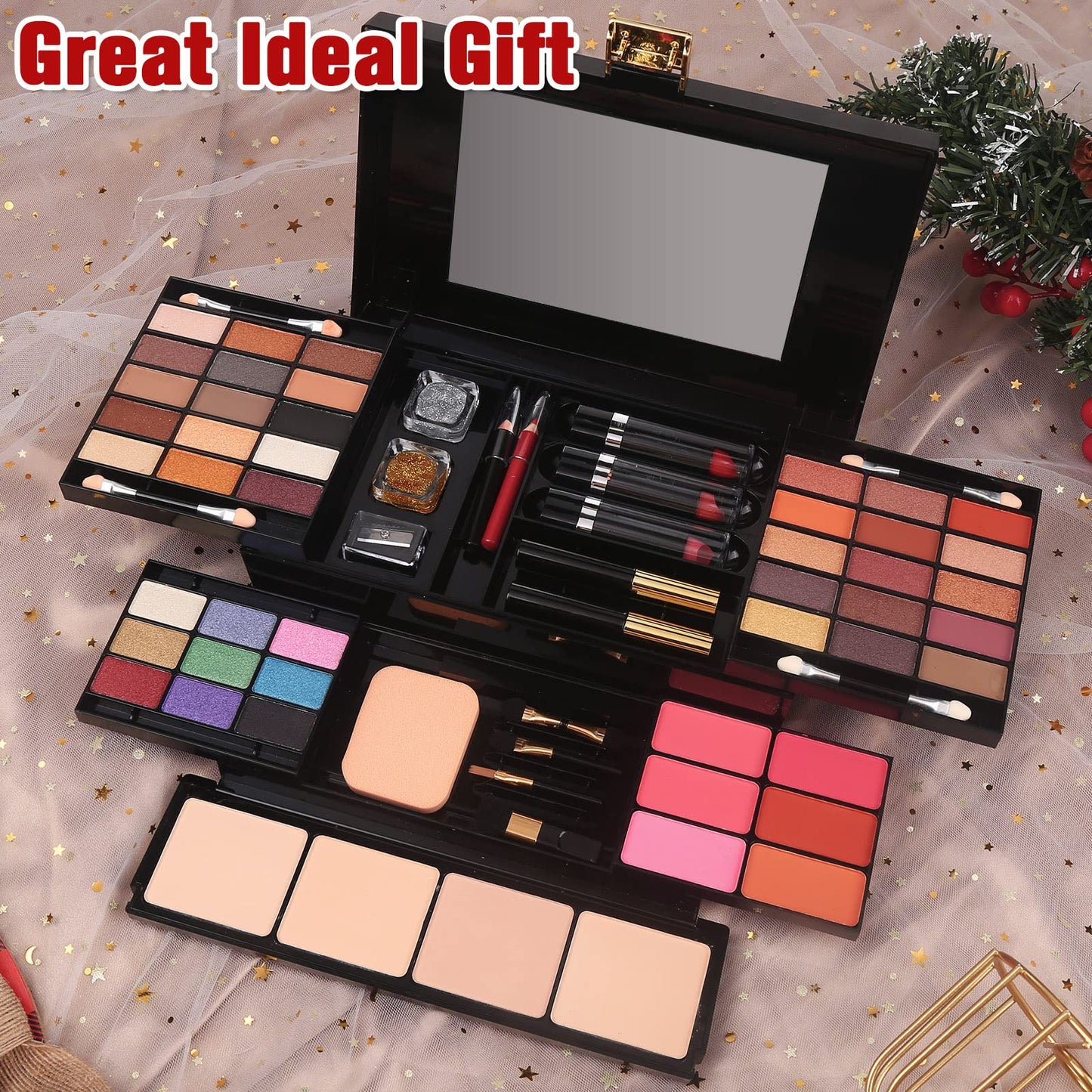 Professional Makeup Kit for Women Girls Full Kit with Mirror 58 Colors All in One Make up Gift Set Included Eyeshadow,Compact Powder,Blusher,Lipstick,Eyebrow Pencil,Gitter Gel,Eyeliner,Mascara (Y)