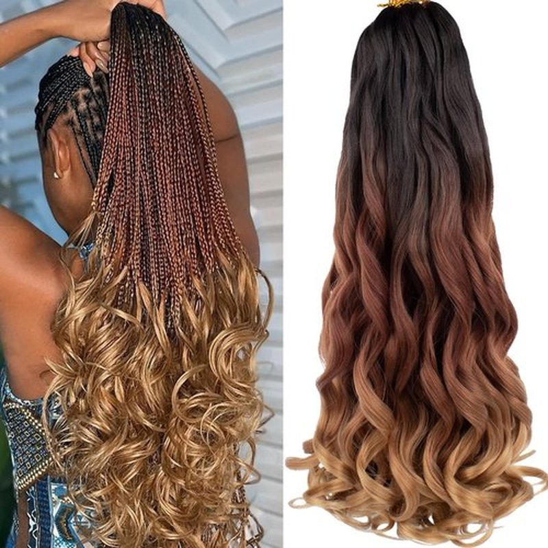 COOKOO 9 Packs 22 Inch French Curls Crochet Hair Pre-Stretched Loose Wave Braiding Hair Ombre 3 Tones Loose Curly Braids Precurled Braids Hair Extentions for BOHO Box Braids 1B/30/27#