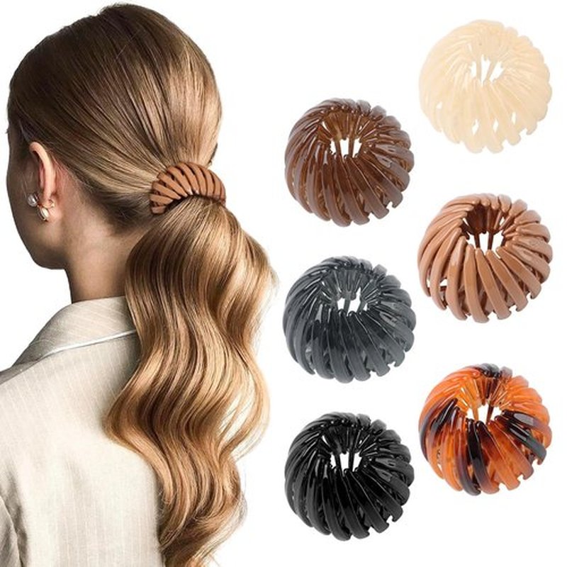 6Pcs Bird Nest Magic Hair Clips Hair Nest for Bun Strong Ponytail Holders for Women Girls (Glossy Transparent Jelly, Small)