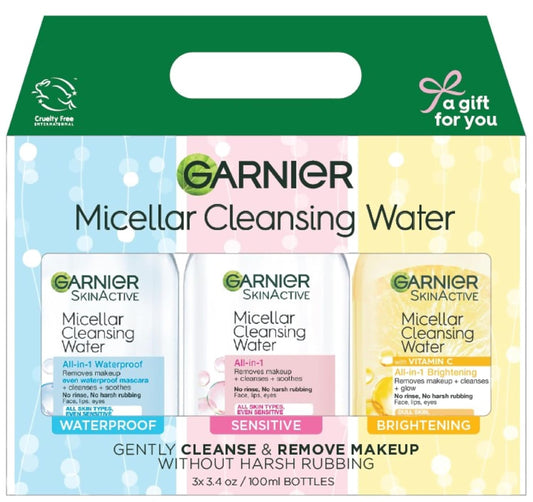 Garnier SkinActive Micellar Water Mini 3-Pack - Facial Cleanser & Makeup Remover Gift Set