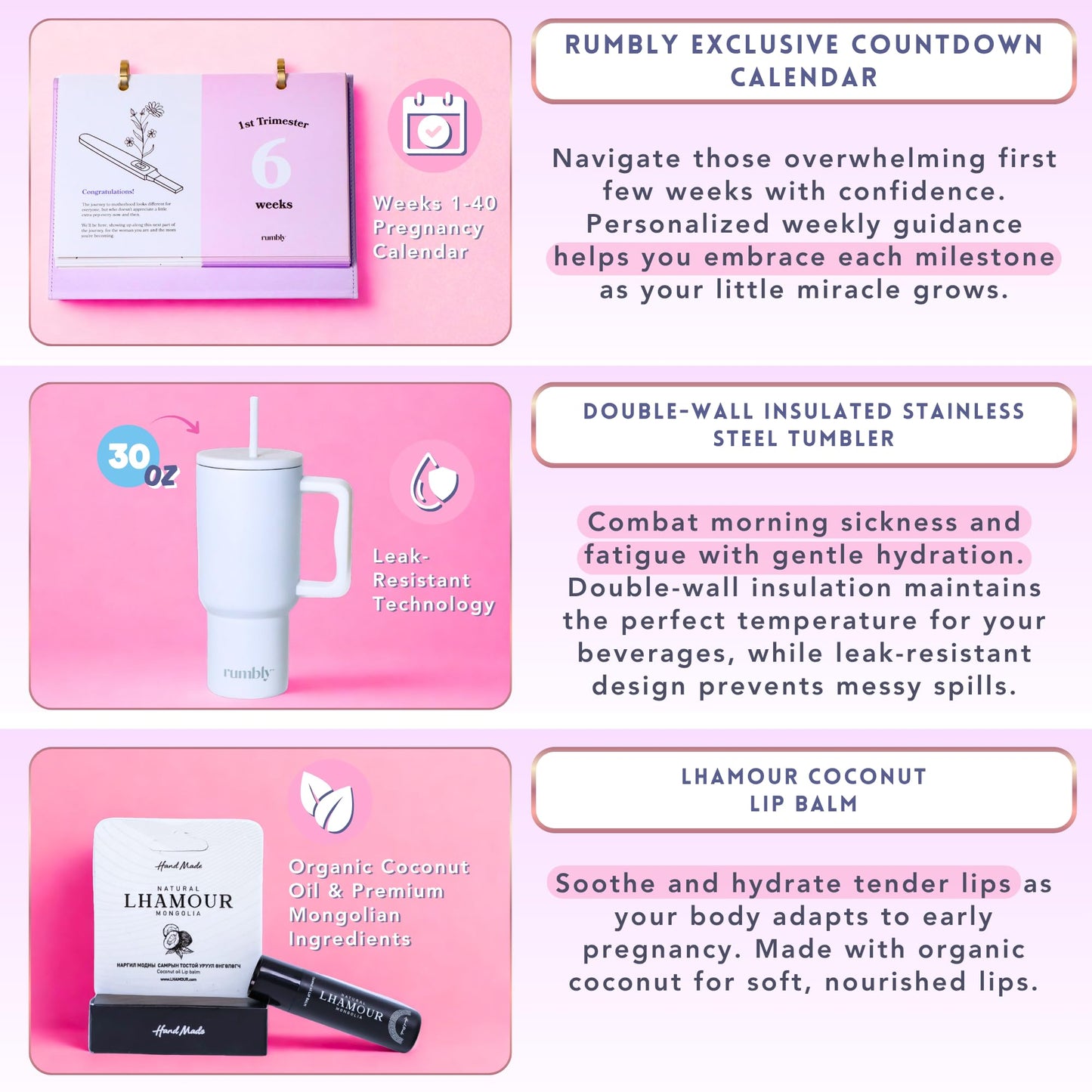 Rumbly 1st Trimester Mom-to-Be Essentials Box - Pregnancy Gifts for Expecting Mom - Care Package with Essential New Mommy Items & Pregnancy Must-Haves - First Trimester