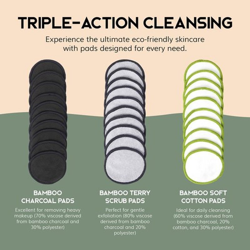Greenzla Reusable Makeup Remover Pads, 30 Pack Washable Bamboo Cotton Pads Reusable with Mesh Laundry Bag, Cotton Travel Pouch, Cotton Pads Holder, Reusable Cotton Rounds for Face for All Skin Types