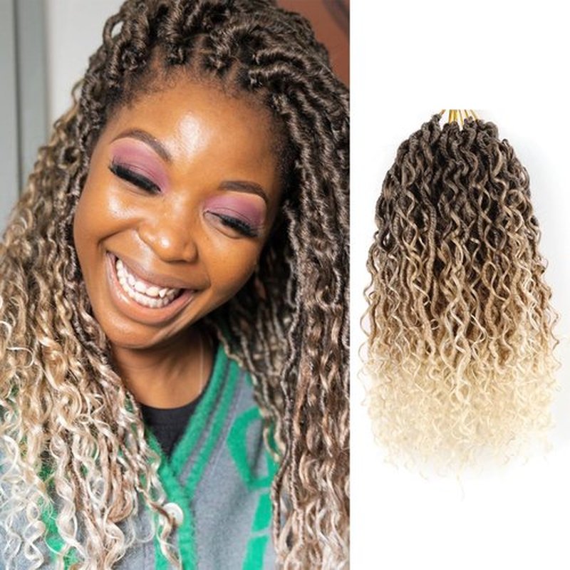14 Inch Crochet Hair Goddess Locs 7 Packs Bohemian Locs Crochet Hair with Curly Ends Pre Looped Soft Faux Locs Crochet Hair for Black Women River Locs Crohet Braids(14 Inch,4/27/613)